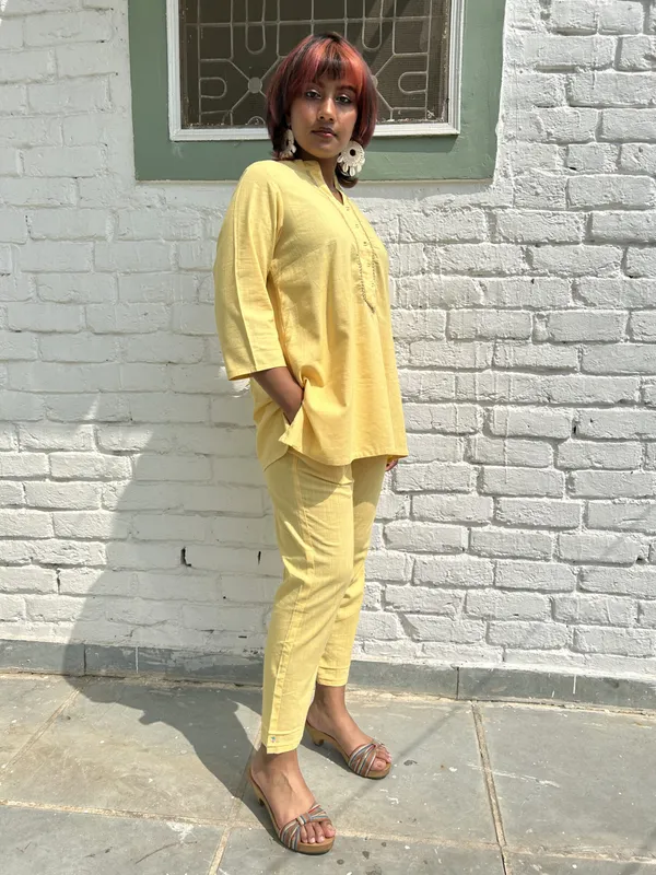 Yellow_Kantha_Embroidered_Short_Cotton_Co-ord_-_XXL