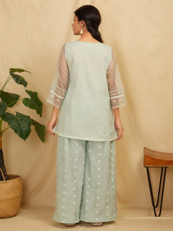 Sea_Green_Embroidered_Organza_Kurta_With_Sea_Green_Pants_-_XXL