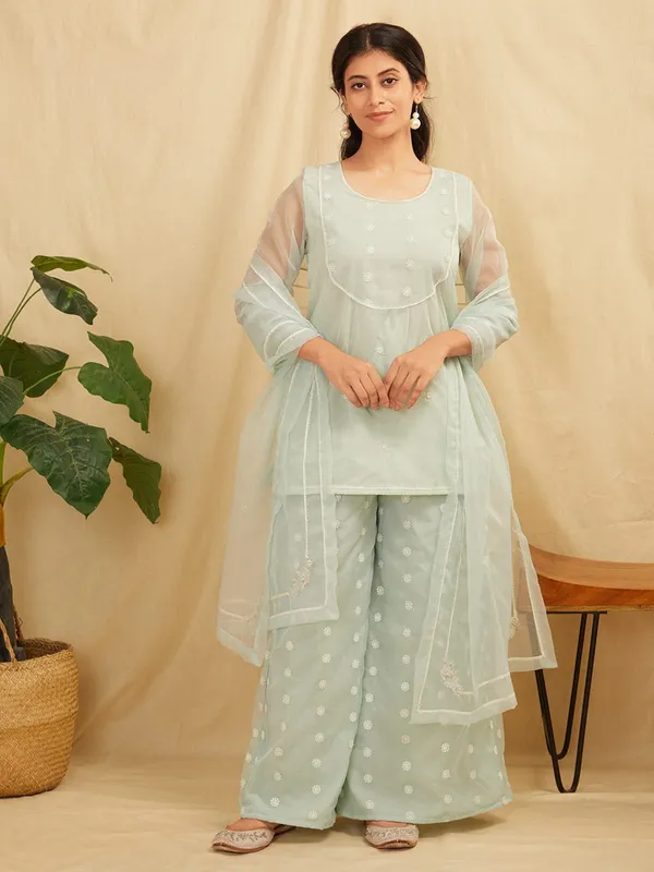 Sea_Green_Embroidered_Organza_Suit_-_Set_Of_3_-_XXL