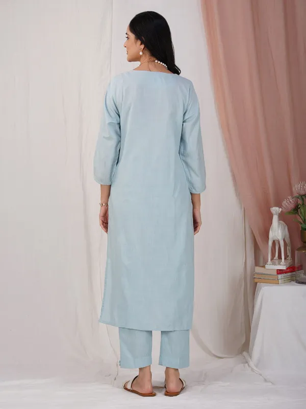 Blue_Kantha_Embroidered_Work_Cotton_Kurta_Paired_With_Matching_Pant_-_XXL