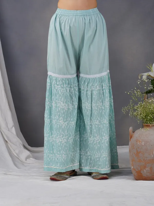 Sea_Green_Embroidered_Cotton_kurta_With_Matching_Pant_And_Dupatta_-_XXL
