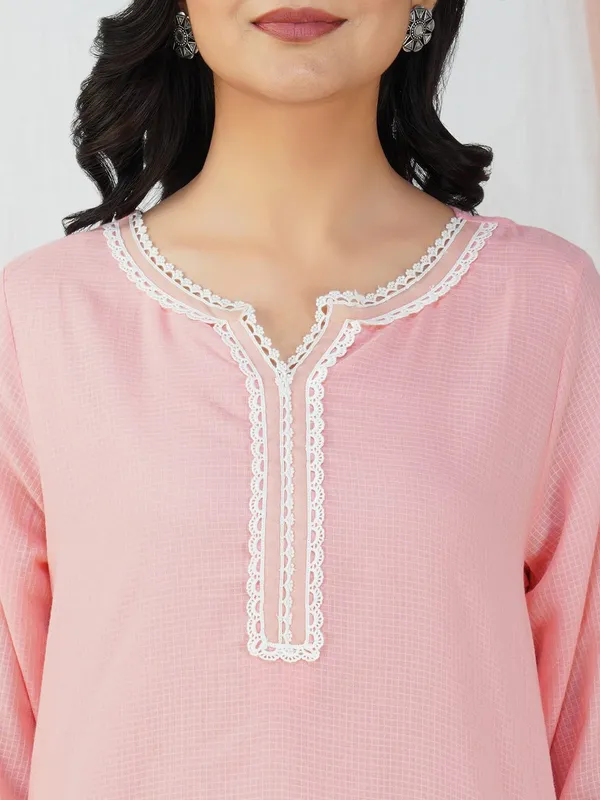 Peach_Cotton_Dobby_Kurta_Paired_With_Matching_Pant_-_XXL