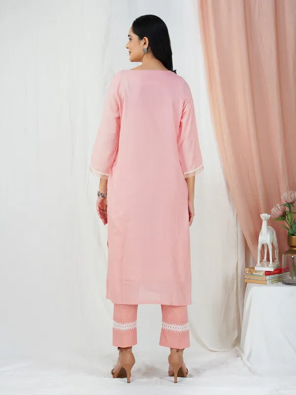 Peach_Cotton_Dobby_Kurta_Paired_With_Matching_Pant_-_XXL