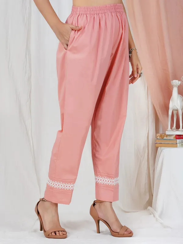 Peach_Cotton_Dobby_Kurta_Paired_With_Matching_Pant_-_XXL