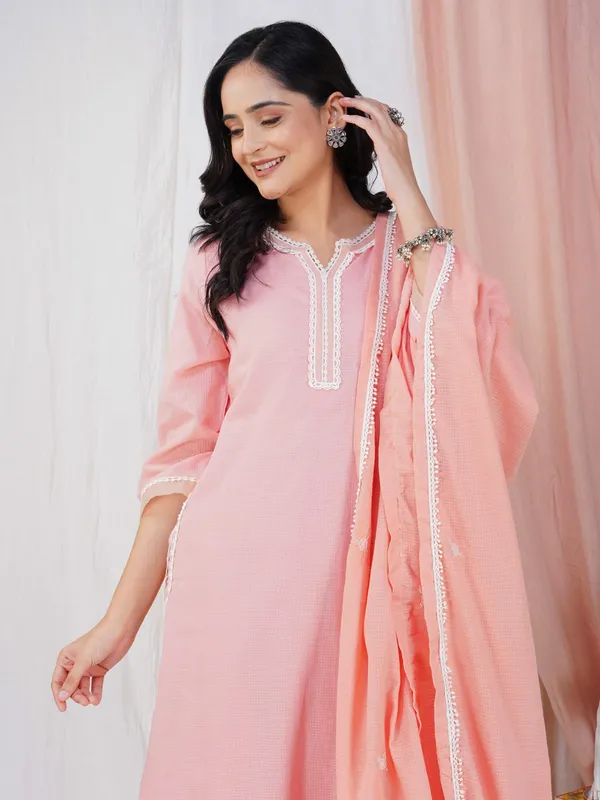 Peach_Cotton_Kurta_With_Matching_Pant_And_Dupatta_-_XXL