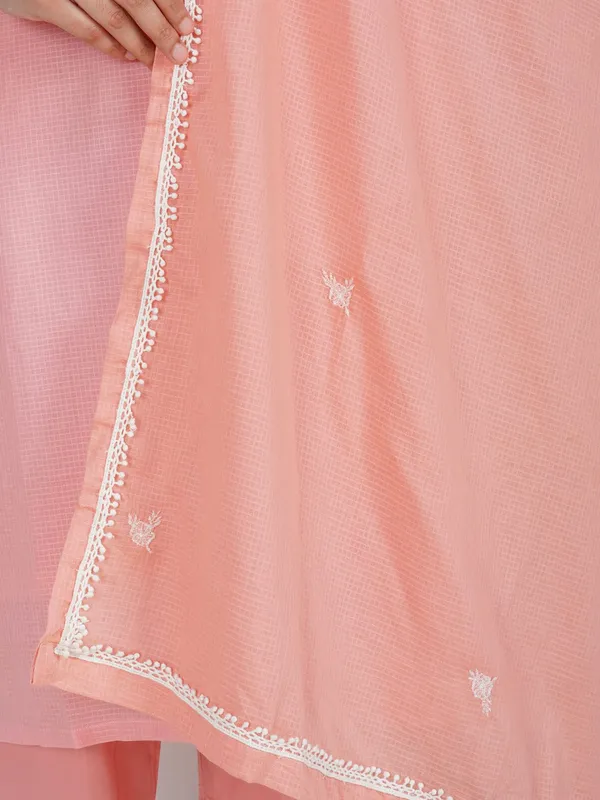 Peach_Cotton_Kurta_With_Matching_Pant_And_Dupatta_-_XXL