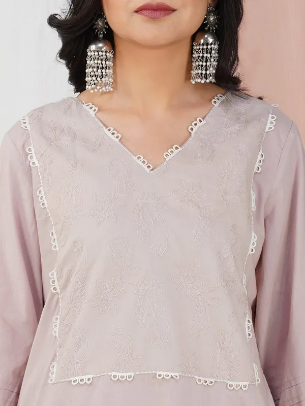 Taupe_Embroidered_Cotton_kurta_Paired_With_Matching_Pant_-_XXL