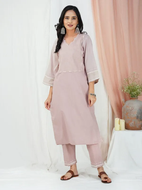 Taupe_Embroidered_Cotton_kurta_Paired_With_Matching_Pant_-_XXL