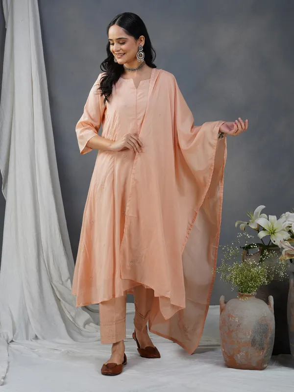 Peach_Embroidered_Cotton_Silk_Anarkali_Kurta_With_Matching_Pant_And_Dupatta_-_XXL