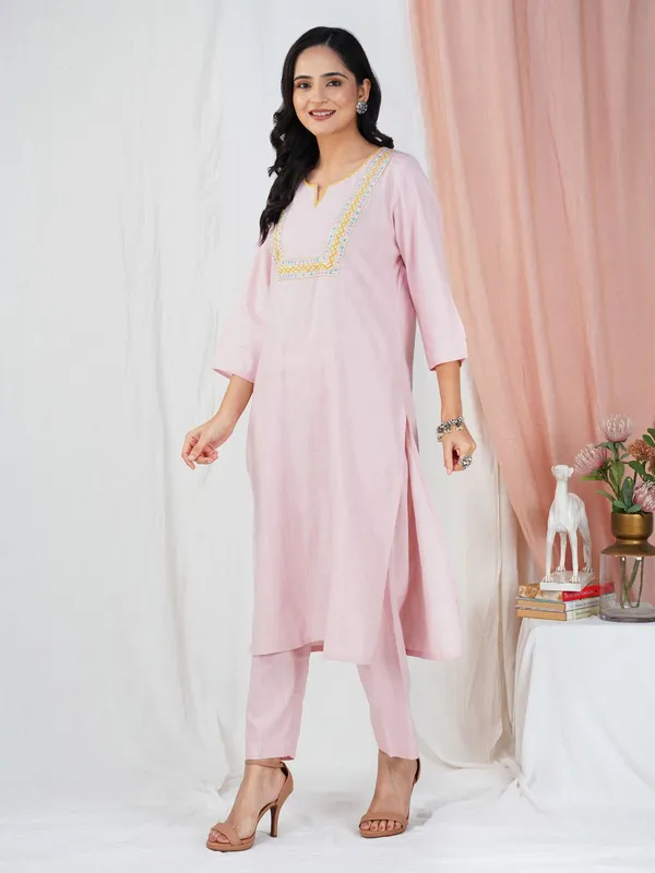 Pink_Kantha_Embroidered_Cotton_Kurta_With_Matching_Pant_And_Dupatta_-_XXL