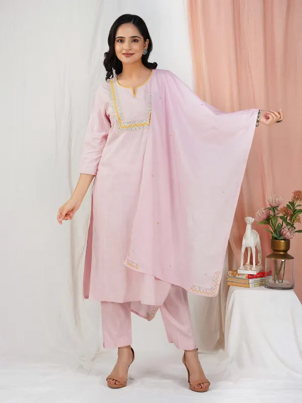 Pink_Kantha_Embroidered_Cotton_Kurta_With_Matching_Pant_And_Dupatta_-_XXL