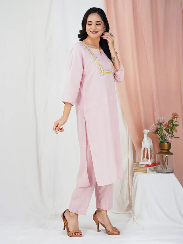 Pink_Kantha_Embroidered_Cotton_Kurta_With_Matching_Pant_And_Dupatta_-_XXL