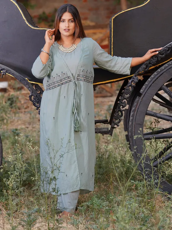 Sea_Green_Embroidered_Modal_Dobby_Jacket_and_Cotton_Pant_-_Set_of_2_-_XXL