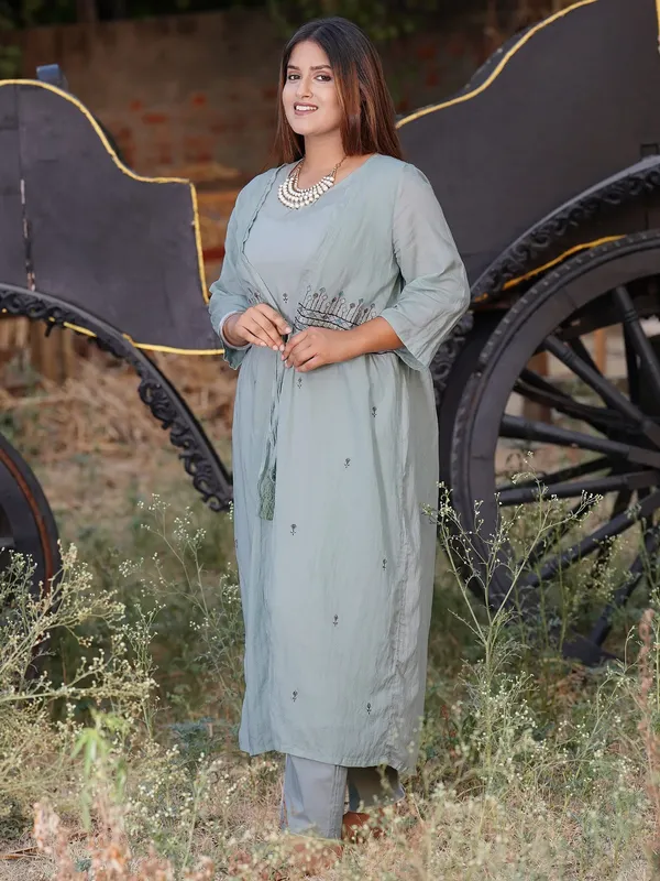 Sea_Green_Embroidered_Modal_Dobby_Jacket_and_Cotton_Pant_-_Set_of_2_-_XXL