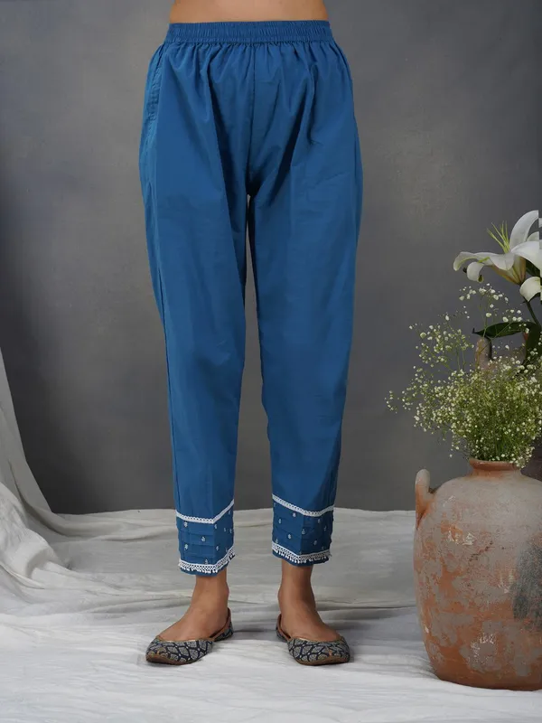 Blue_Embroidered_Cotton_Anarkali_Kurta_Paired_With_Matching_Pant_-_XXL