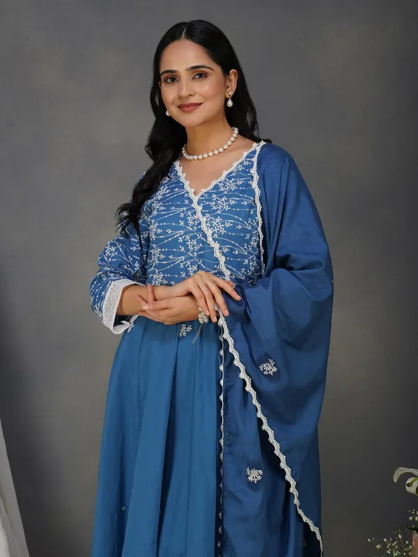 Blue_Embroidered_Cotton_Anarkali_Kurta_With_Matching_Pant_And_Dupatta_-_XXL