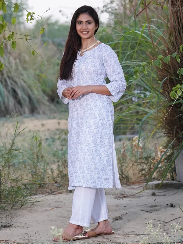 White_Blue_Printed_Cotton_Kurta_with_White_Pant_and_Embroidered_Dupatta-_Set_of_3_-_XXL