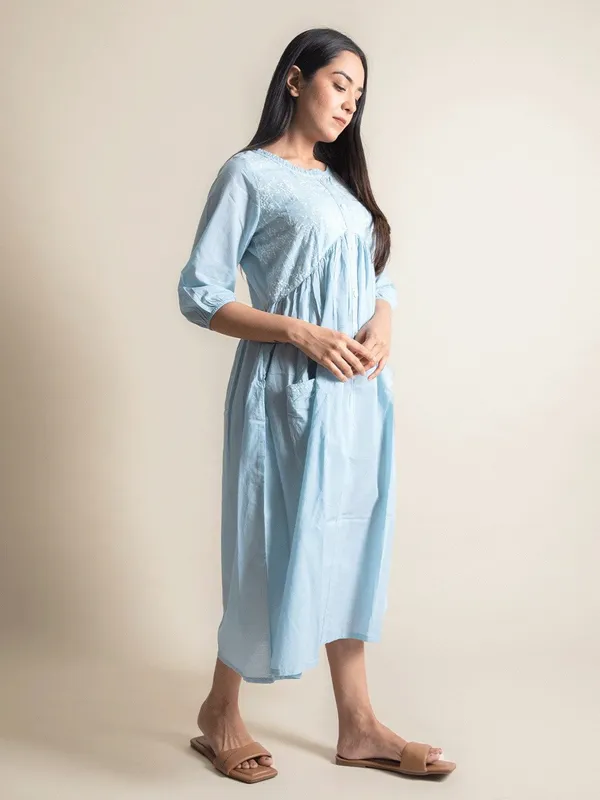 Blue_Embroidered_Cotton_Dress_-_XXL