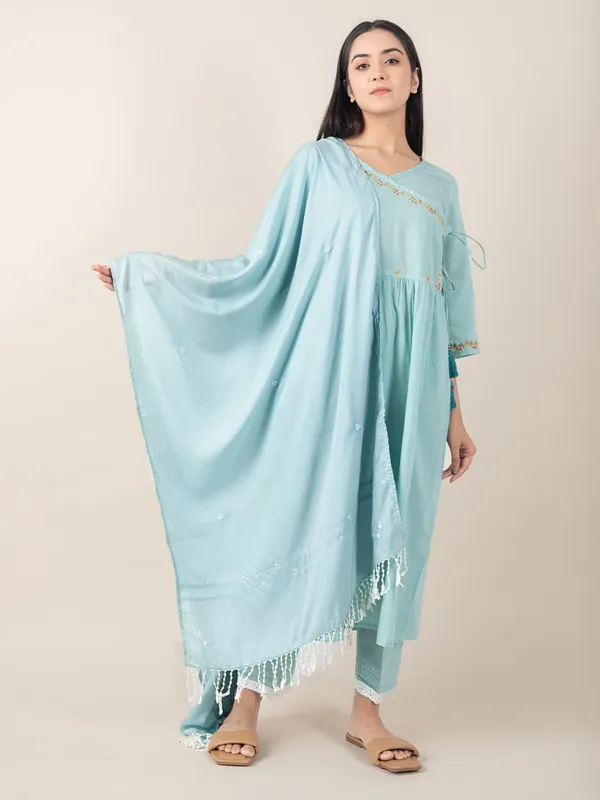 Sea_Green_colorful_Hand_Embroidered_Cotton_Angrakha_With_Matching_Pant_And_Dupatta_-_XXL