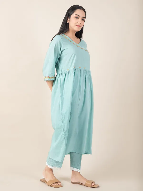 Sea_Green_colorful_Embroidered_Cotton_Angrakha_Kurta_-_XXL