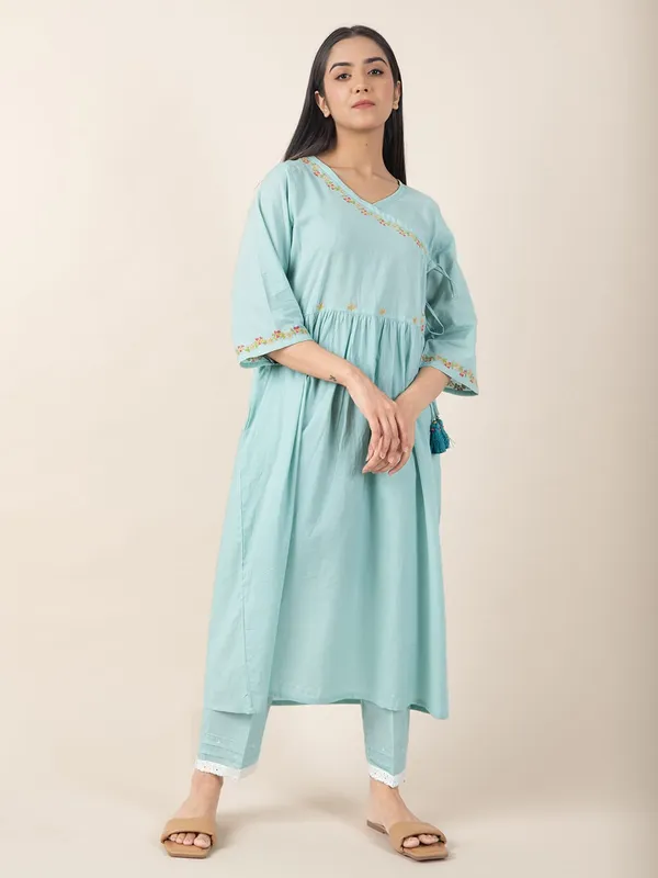 Sea_Green_colorful_Embroidered_Cotton_Angrakha_Kurta_-_XXL