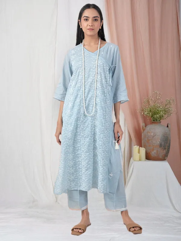 Sky_Blue_Embroidered_Cotton_Angrakha_Paired_With_Matching_Pant_-_XXL