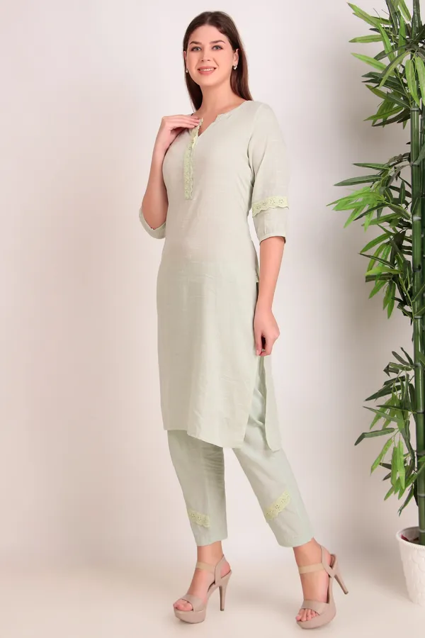 Lemon_Yellow_Cotton_Kurta_With_Lace_Work_And_Matching_Pants_-_XXL