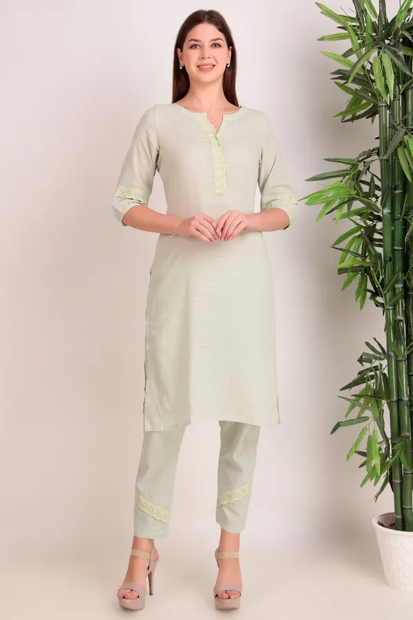 Lemon_Yellow_Cotton_Kurta_With_Lace_Work_And_Matching_Pants_-_XXL