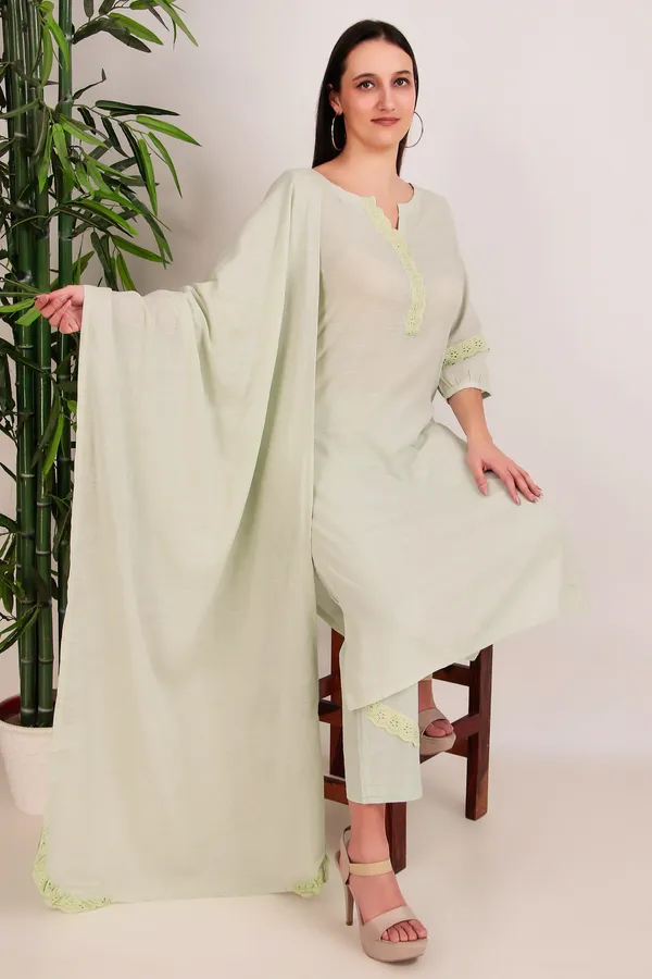 Lemon_Kurta_Cotton_Set_with_Lace_work_Detailing_(Set_of_3)_-_XXL