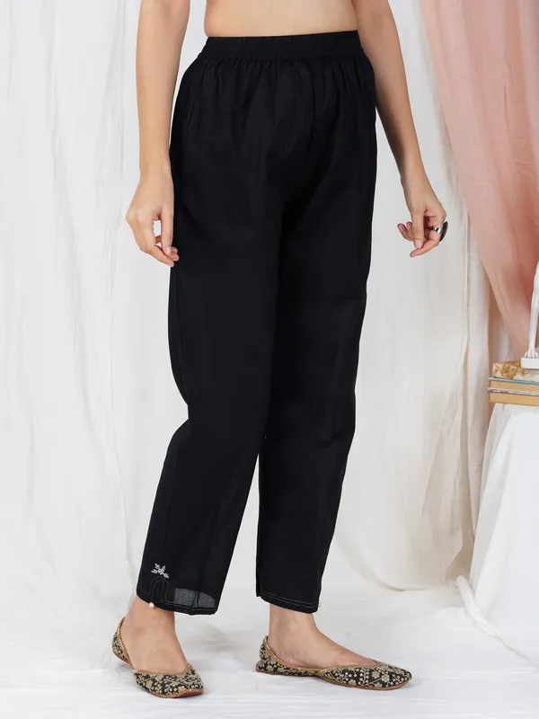 Black_Hand_Embroidered_Cotton_Angrakha_kurta_Paired_With_Matching_Pant_-_XXL