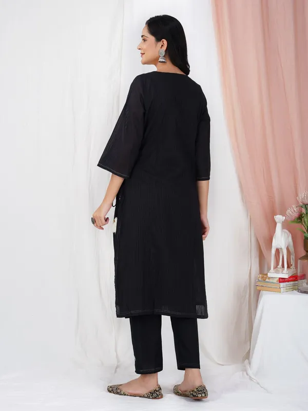 Black_Hand_Embroidered_Cotton_Angrakha_Kurta_With_Matching_Pant_And_Dupatta_-_XXL