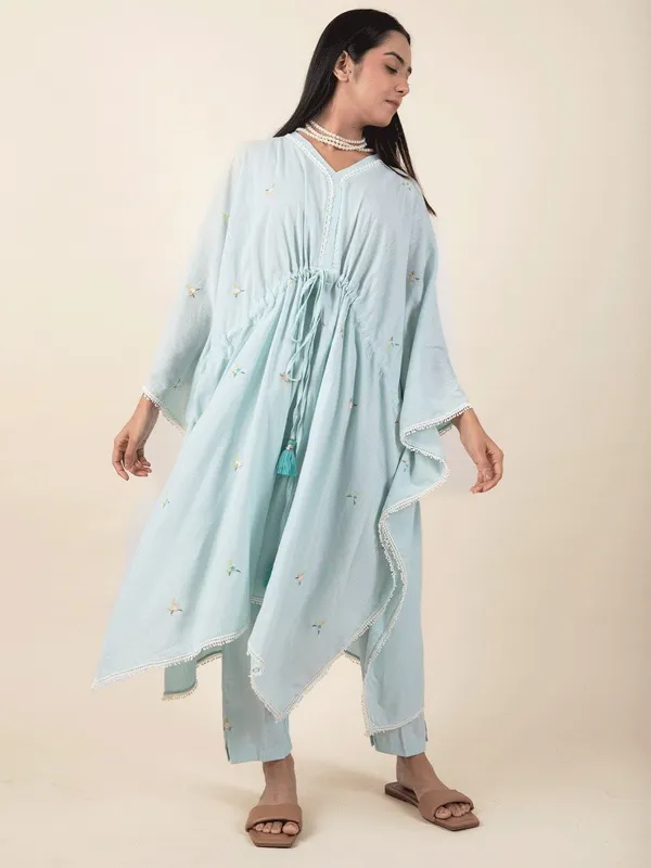 Sky_Blue_Colorful_Embroidered_Kaftan_with_Belt_Paired_With_Matching_Pant_-_XXL