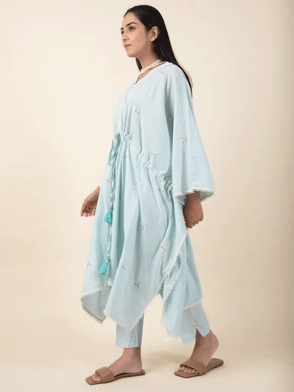 Sky_Blue_Embroidered_Cotton_Kaftan_with_Belt_-_XXL