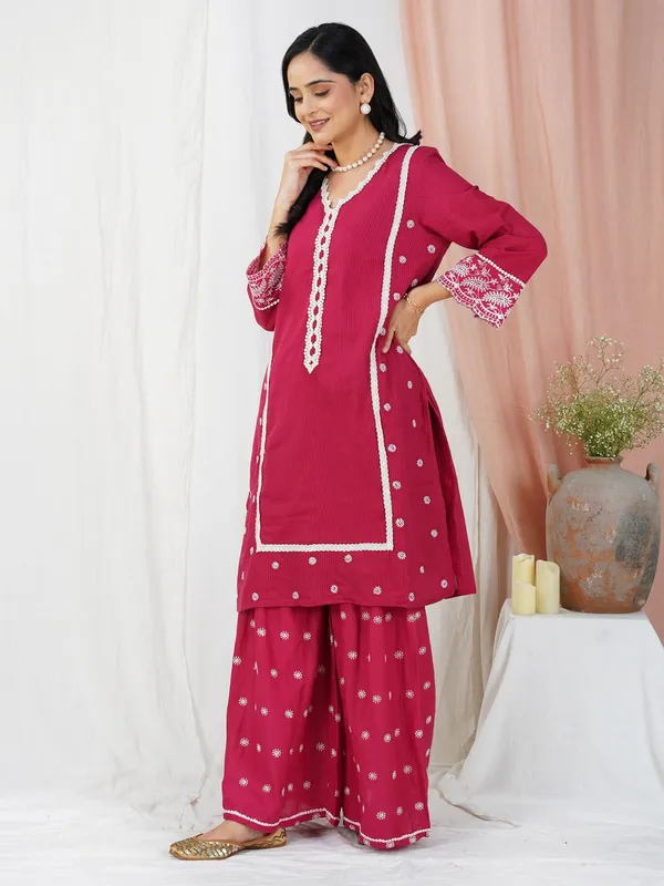 Red_Embroidered_cotton_straight_kurta__with_matching_sharara_and_dupatta_-_XXL