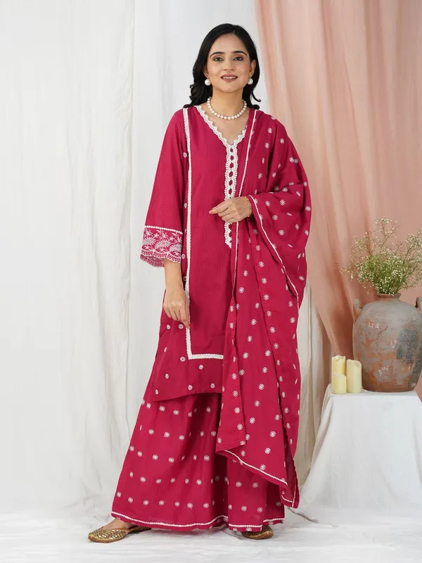 Red_Embroidered_cotton_straight_kurta__with_matching_sharara_and_dupatta_-_XXL