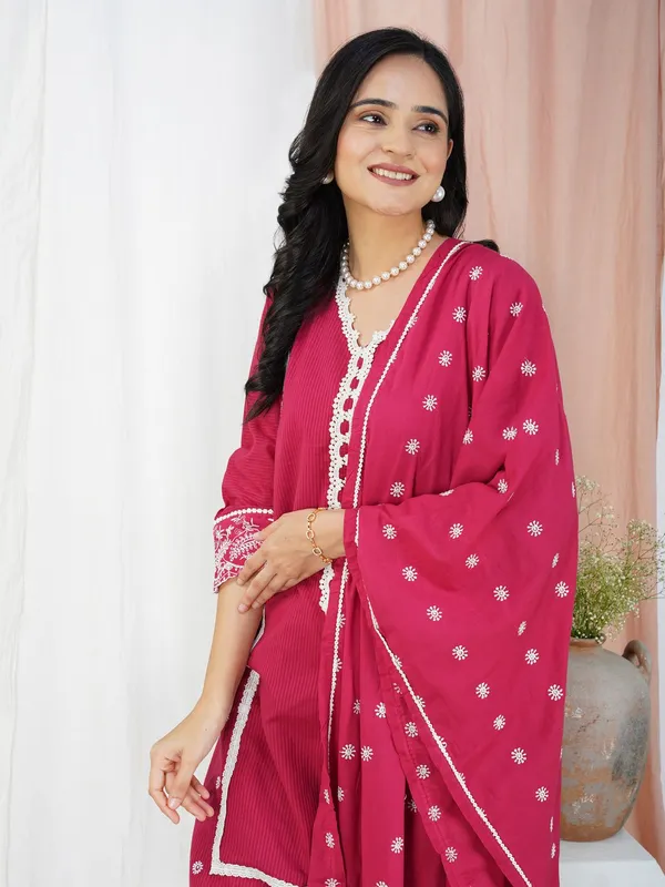 Red_Embroidered_cotton_straight_kurta__with_matching_sharara_and_dupatta_-_XXL