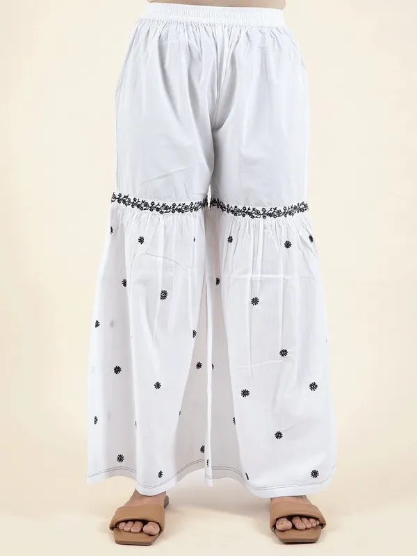 White_Embroidered_Cotton_Kurta_with_matching_sharara_and_dupatta_-_XXL