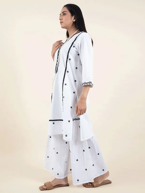 White_Embroidered_Cotton_Kurta_with_matching_sharara_and_dupatta_-_XXL