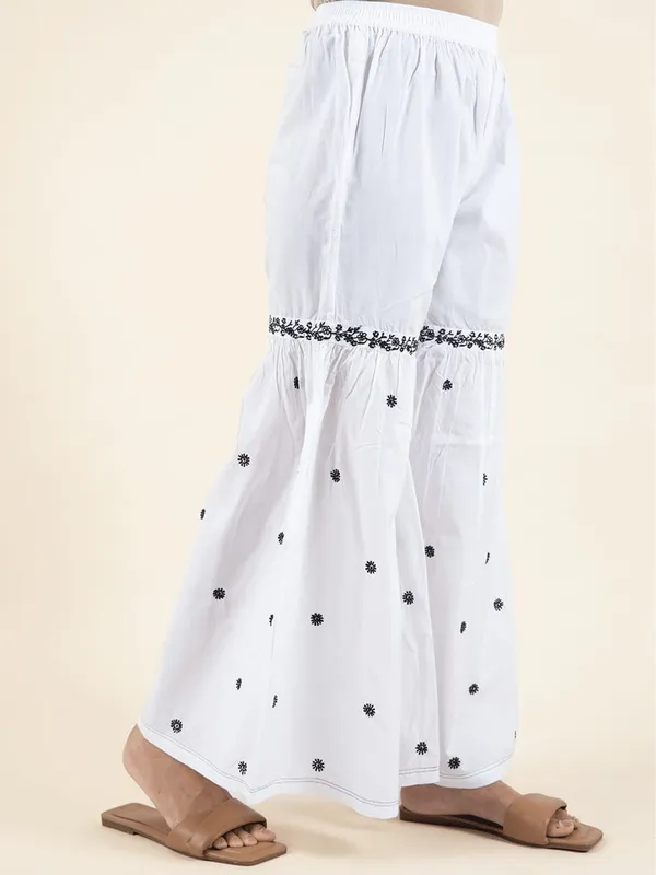White_Embroidered_Cotton_Kurta_with_matching_sharara_and_dupatta_-_XXL