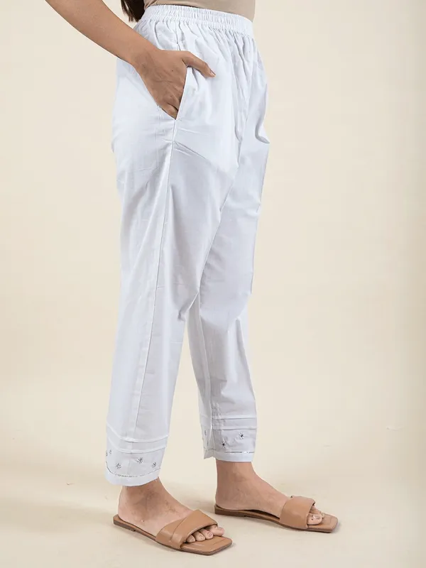 White_Cotton_Embroidered_Kurta_With_Matching_Pant_And_Dupatta