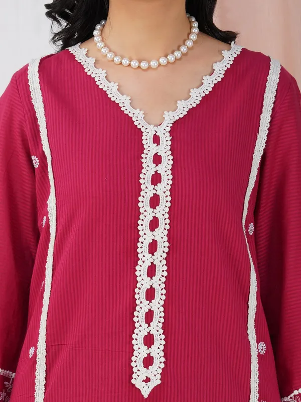Red_Embroidered_Cotton_Straight_Kurta_Paired_With_Matching_Palazoo_-_XXL