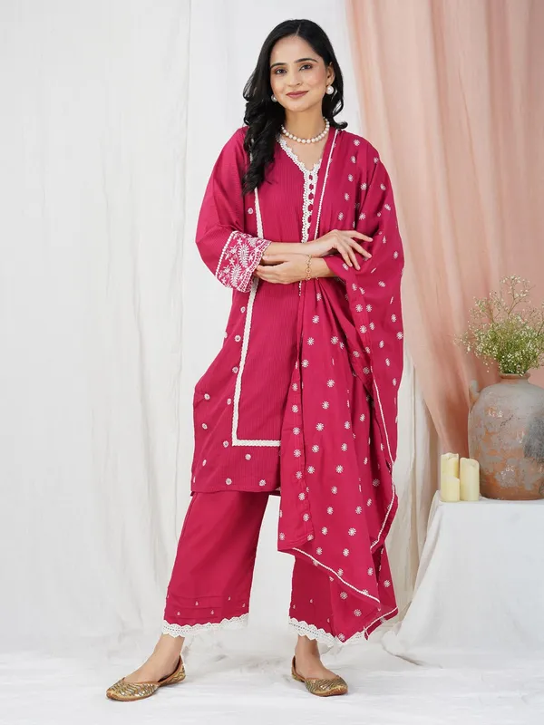 Red_Embroidered_Cotton_Straight_Kurta_With_Matching_Palazoo_And_Dupatta_-_XXL