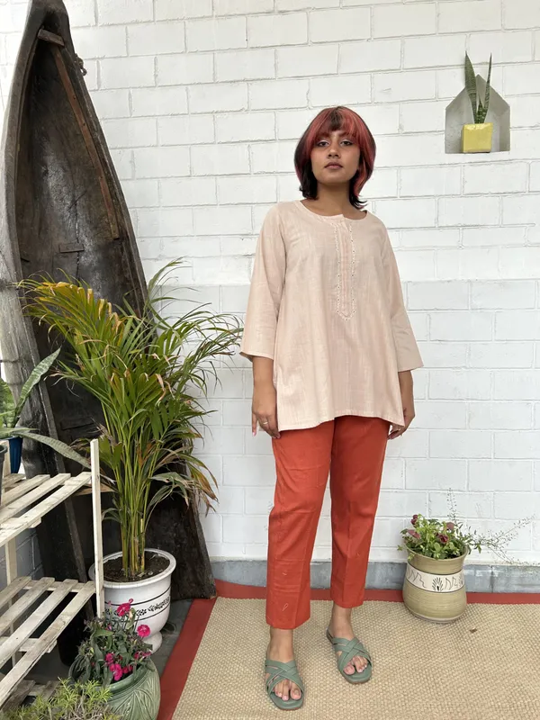 Peach_Pink_Embroidered_Short_Cotton_Kurta_-_XXL