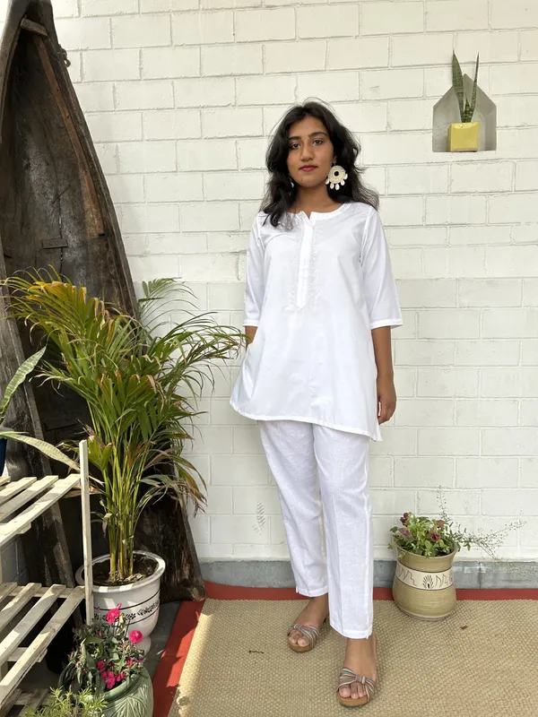 White_Embroidered_Short_Cotton_Co-ord_-_XXL