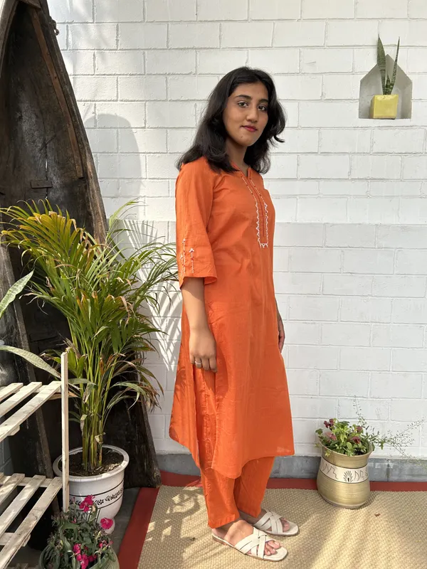 Orange_Embroidered_Cotton_Kurta_Co-ord_-_XXL