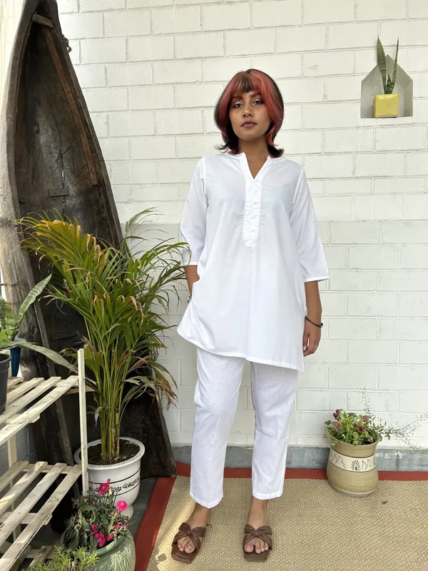 White_Kantha_Embroidered_Short_Cotton_Co-ord_-_XXL