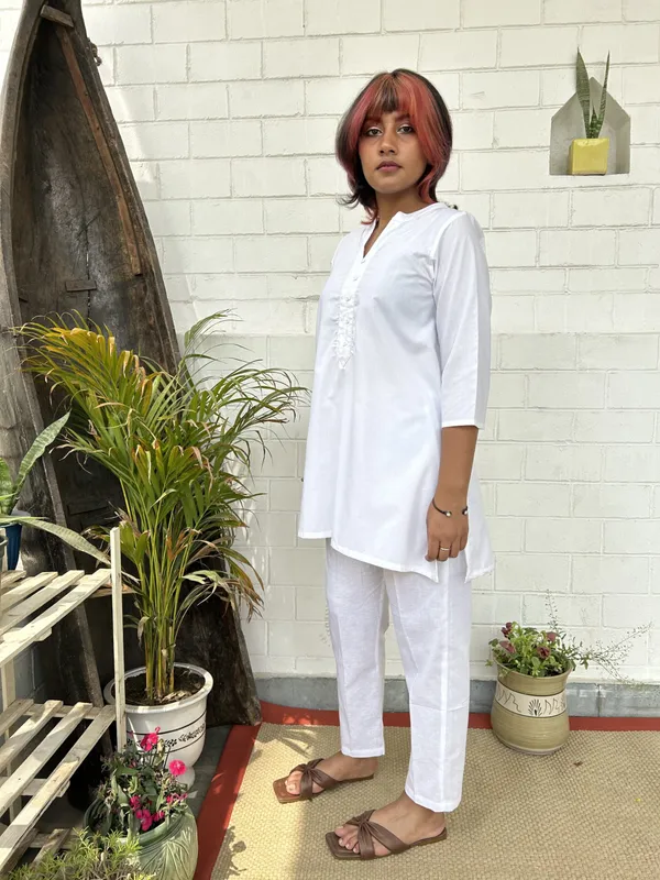 White_Kantha_Embroidered_Short_Cotton_Co-ord_-_XXL