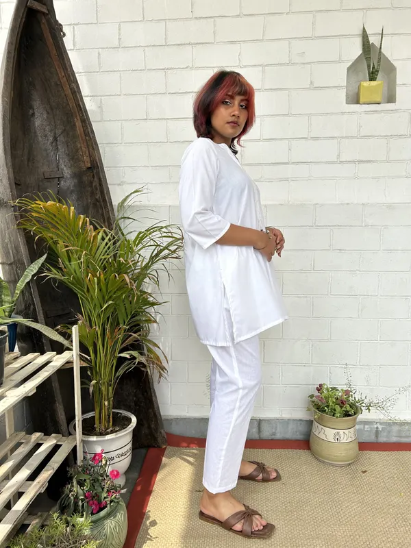 White_Kantha_Embroidered_Short_Cotton_Co-ord_-_XXL