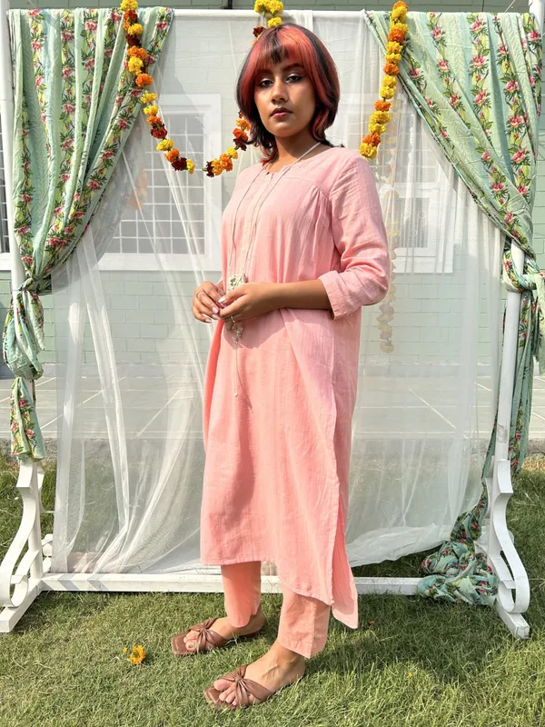 Salmon_Rose_Cotton_Kurta_Paired_With_Matching_Pant_-_XXL
