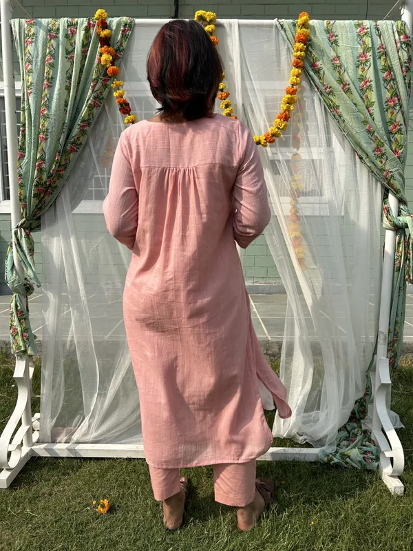 Salmon_Rose_Cotton_Kurta_Paired_With_Matching_Pant_-_XXL